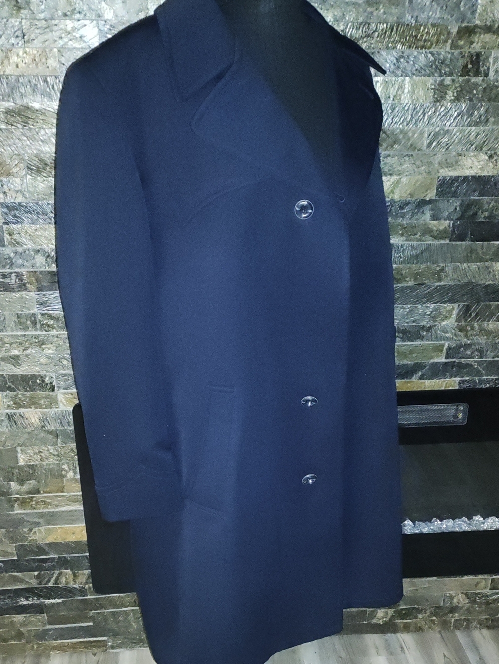 Men's Crownwear Navy Wool & Texturized Polyester Overcoat - Classic Size 44 Reg.
